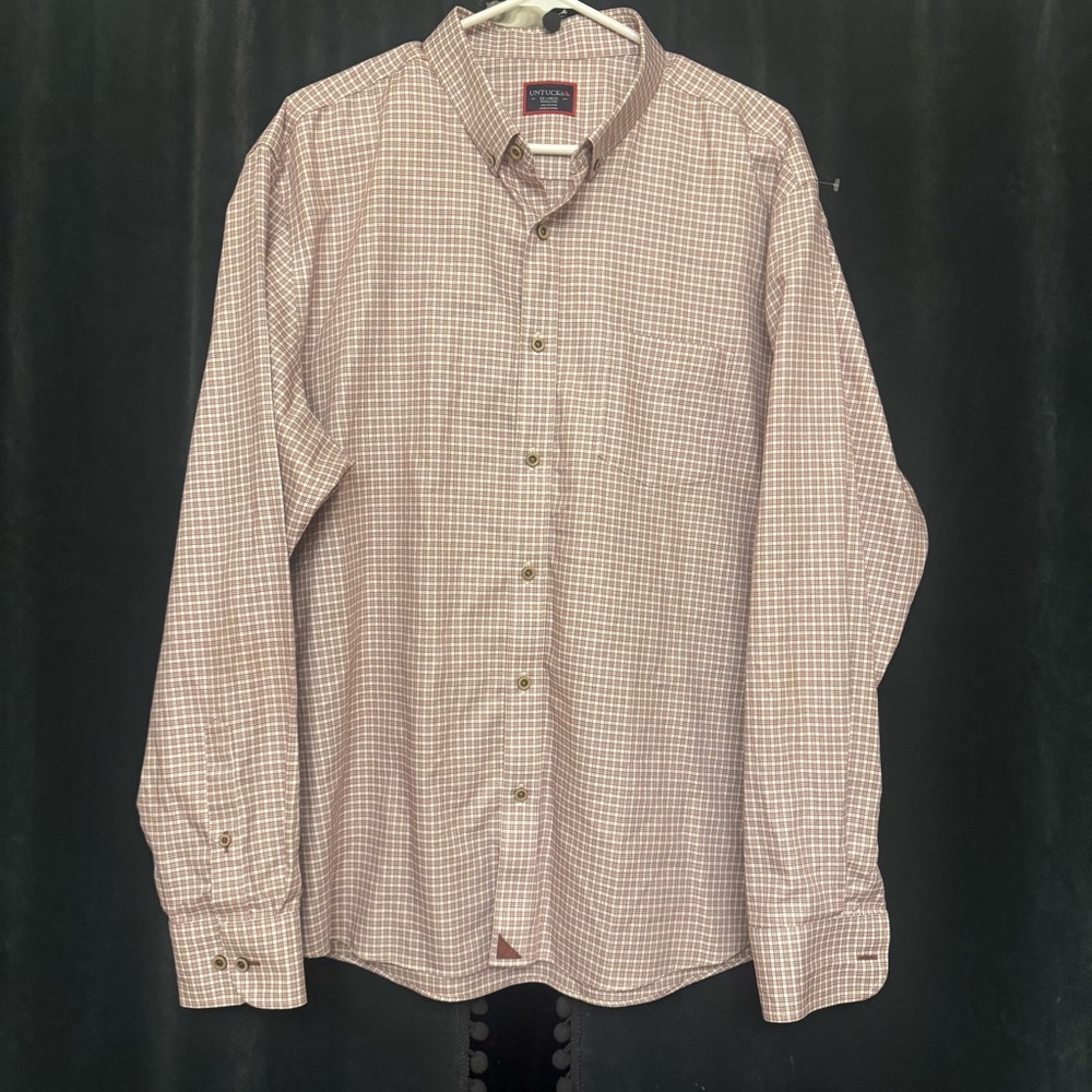 UNTUCKit Mens XXL Maroon Plaid Button‎ Up Long Sleeve Wrinkle Free Dress Cotton